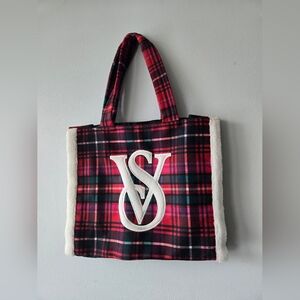 NWOT Victoria's Secret Holiday Plaid Tote Fleece Trim